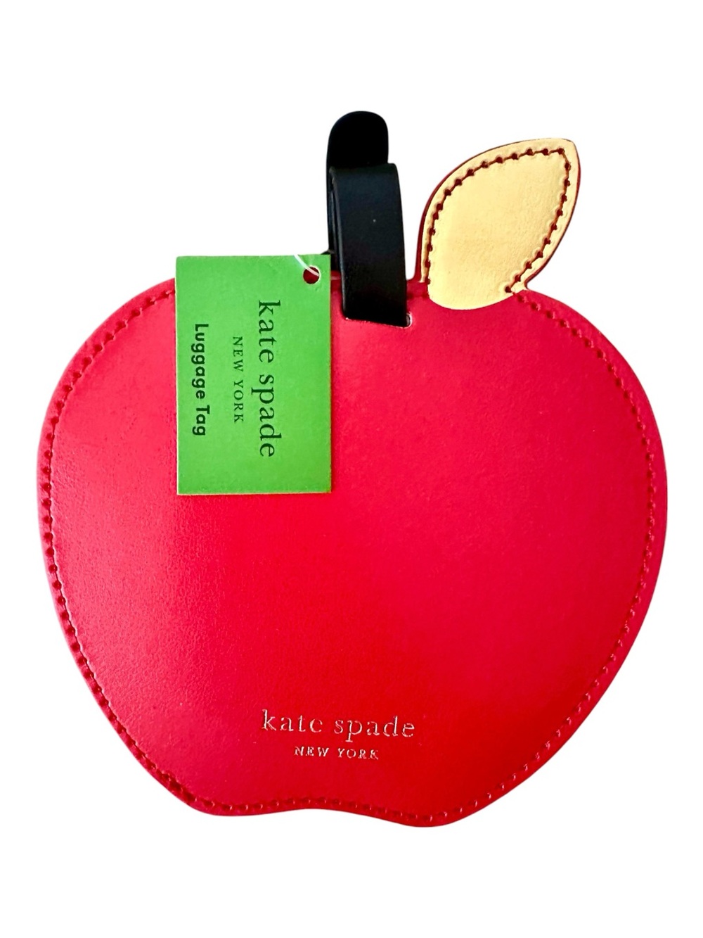 kate spade red apple luggage tag with gold leaf detail NWT
